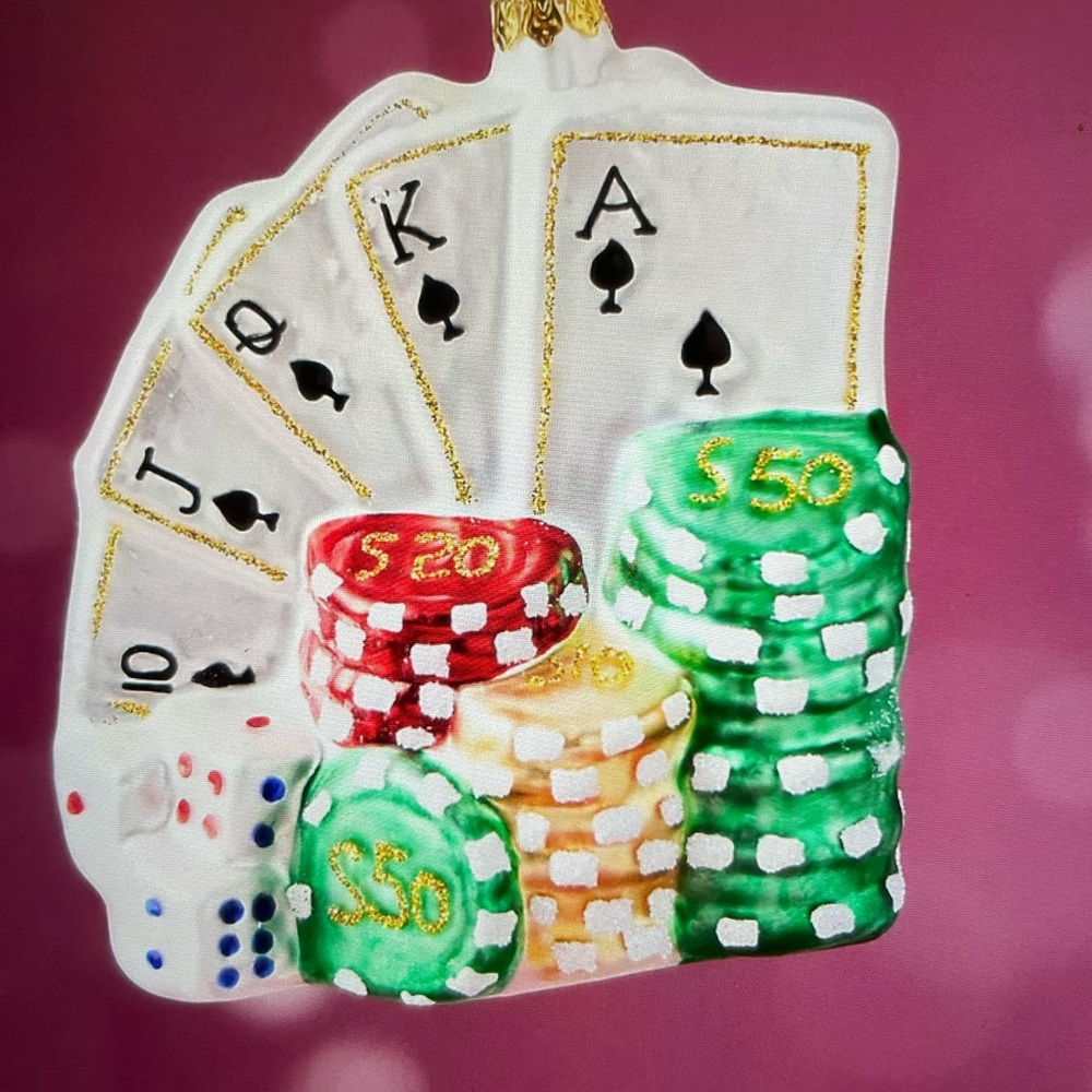 ❤️ ANTHROPOLOGIE POKER CHIPS & CARDS GLASS ORNAMENT NEW